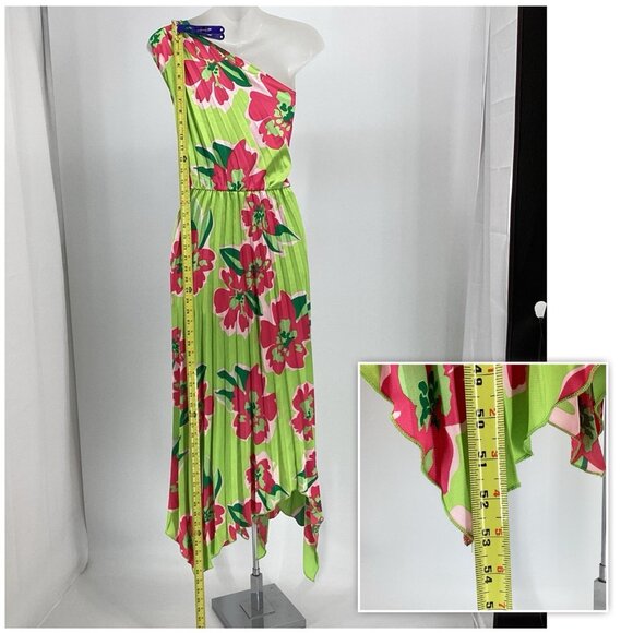 Gingham & Heels Womens One Shoulder Midi Dress Jacquard Romantic Floral Sz 16 - Picture 4 of 16